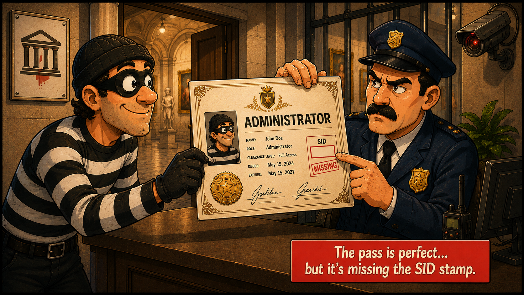 The certificate arrives perfectly, but authentication fails because a SID-bearing ASN.1 extension is missing