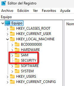 Exporting the SAM and SECURITY keys from RegEdit